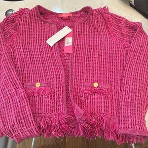 Lily Pulitzer pink woven sweater blazer Size large